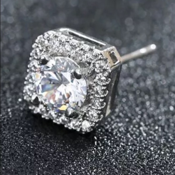 Solid Sterling Silver Swarovski Square Earrings - Picture 2 of 4